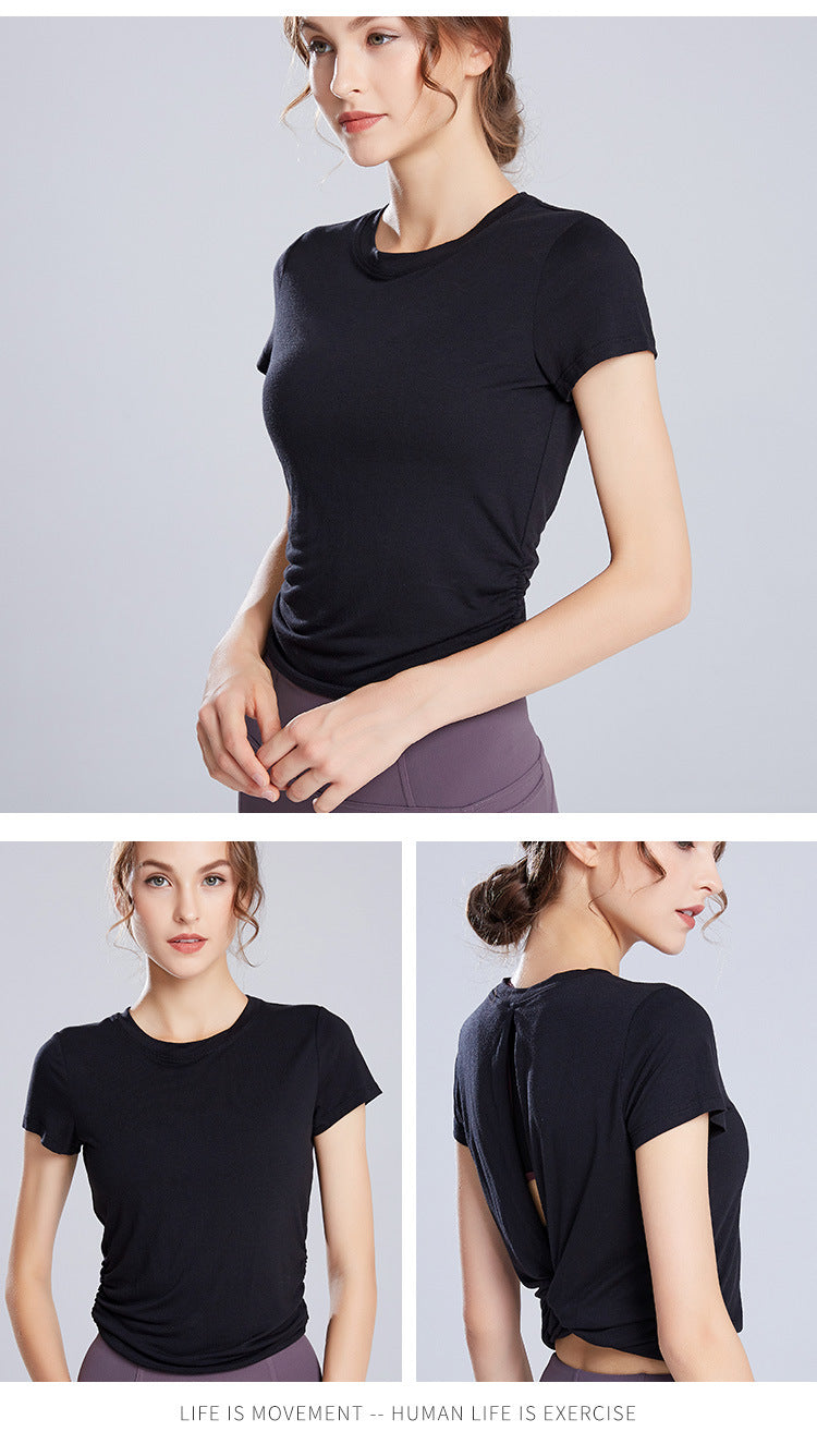 Solid Color Women'S Gym Pink Black White Yoga Crop Top Yoga Shirt Sexy Back Hollow Short Sleeve Sports T-Shirt Fitness Quick-Dry Yoga Clothes Top