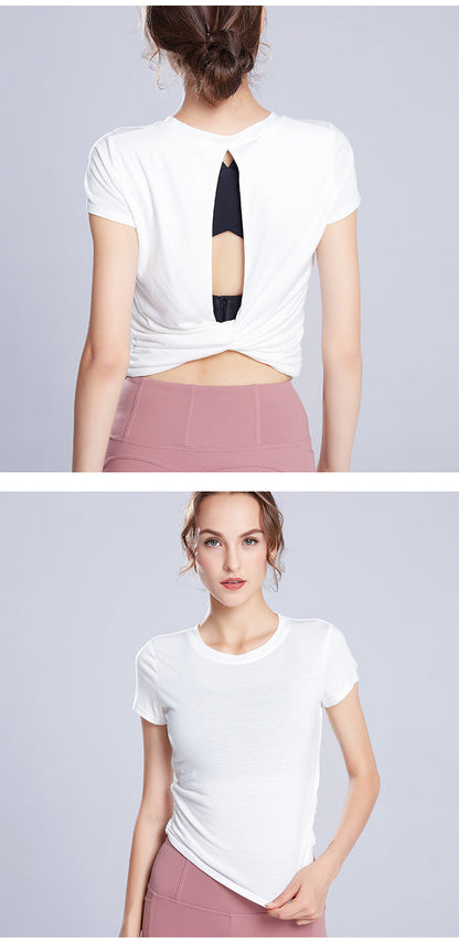 Solid Color Women'S Gym Pink Black White Yoga Crop Top Yoga Shirt Sexy Back Hollow Short Sleeve Sports T-Shirt Fitness Quick-Dry Yoga Clothes Top