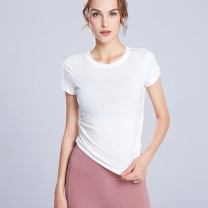 Solid Color Women'S Gym Pink Black White Yoga Crop Top Yoga Shirt Sexy Back Hollow Short Sleeve Sports T-Shirt Fitness Quick-Dry Yoga Clothes Top