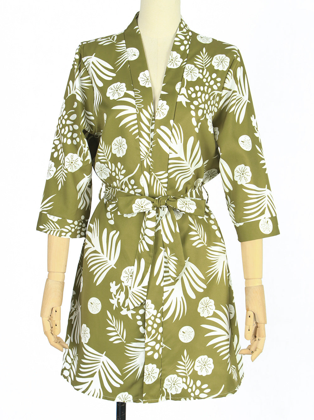 Spring And Summer New Boho Tropical Rainforest Leaf Print Loose Tie Nine Points Sleeve Thin Section Blouse