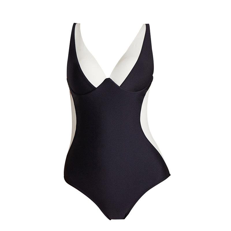 Retro Black And White Color Matching Holiday One-Piece Swimsuit