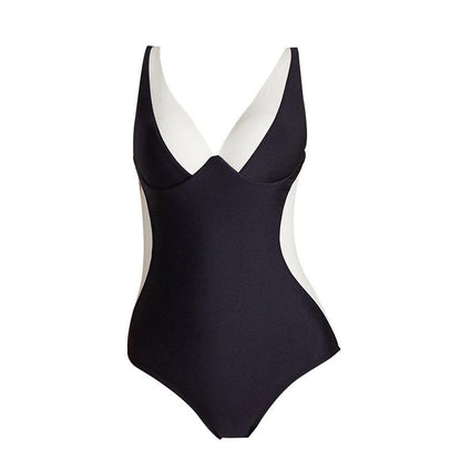 Retro Black And White Color Matching Holiday One-Piece Swimsuit