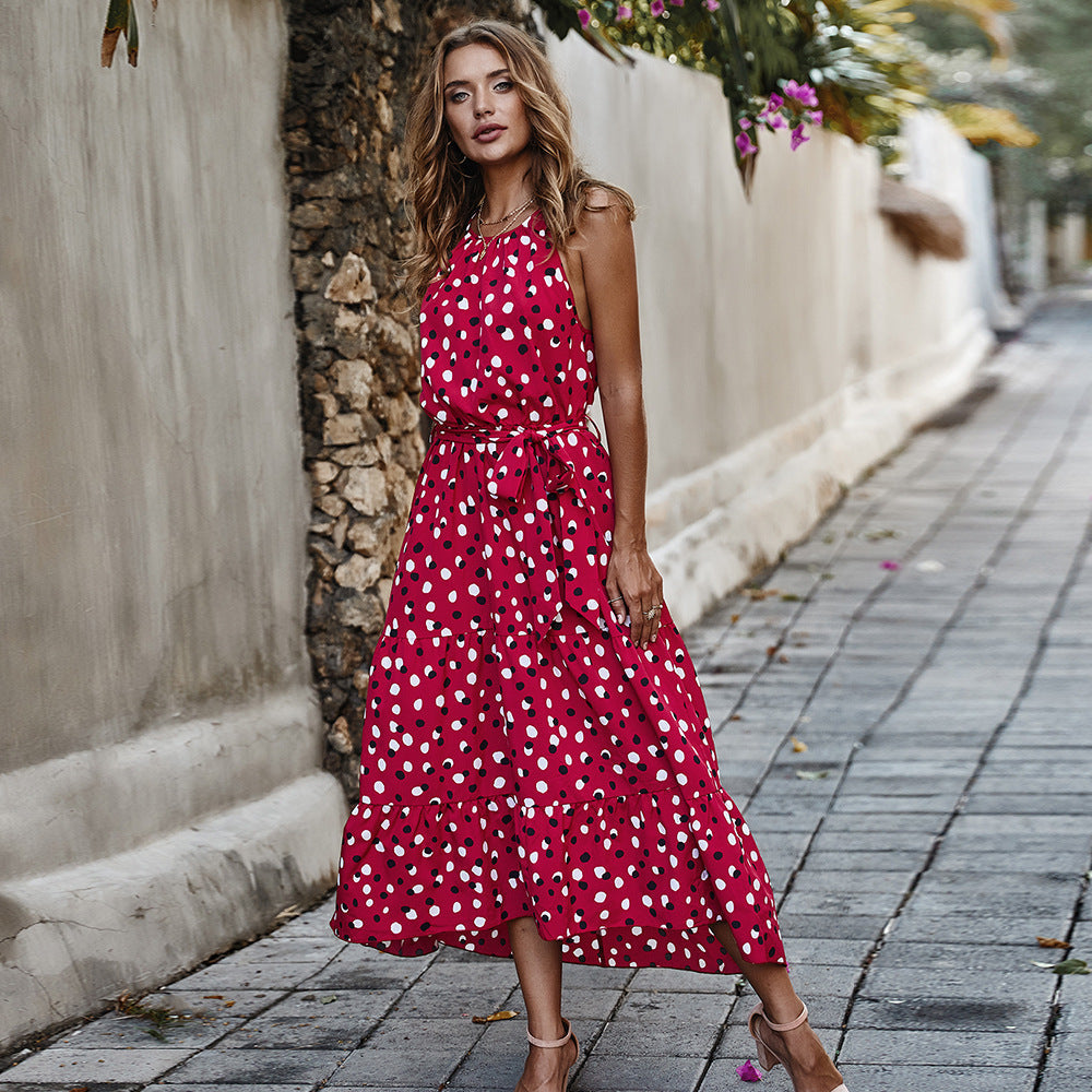 Summer Polka Dot Holiday Style Swing Dress