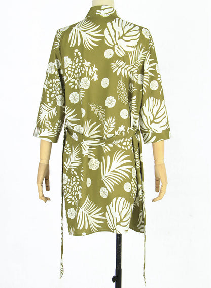 Spring And Summer New Boho Tropical Rainforest Leaf Print Loose Tie Nine Points Sleeve Thin Section Blouse