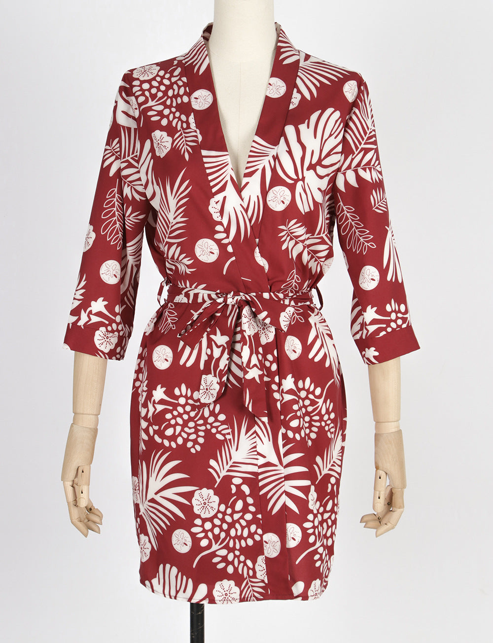 Spring And Summer New Boho Tropical Rainforest Leaf Print Loose Tie Nine Points Sleeve Thin Section Blouse