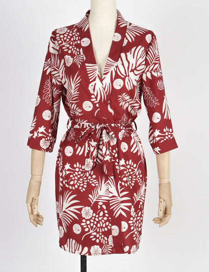 Spring And Summer New Boho Tropical Rainforest Leaf Print Loose Tie Nine Points Sleeve Thin Section Blouse