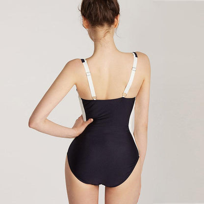 Retro Black And White Color Matching Holiday One-Piece Swimsuit