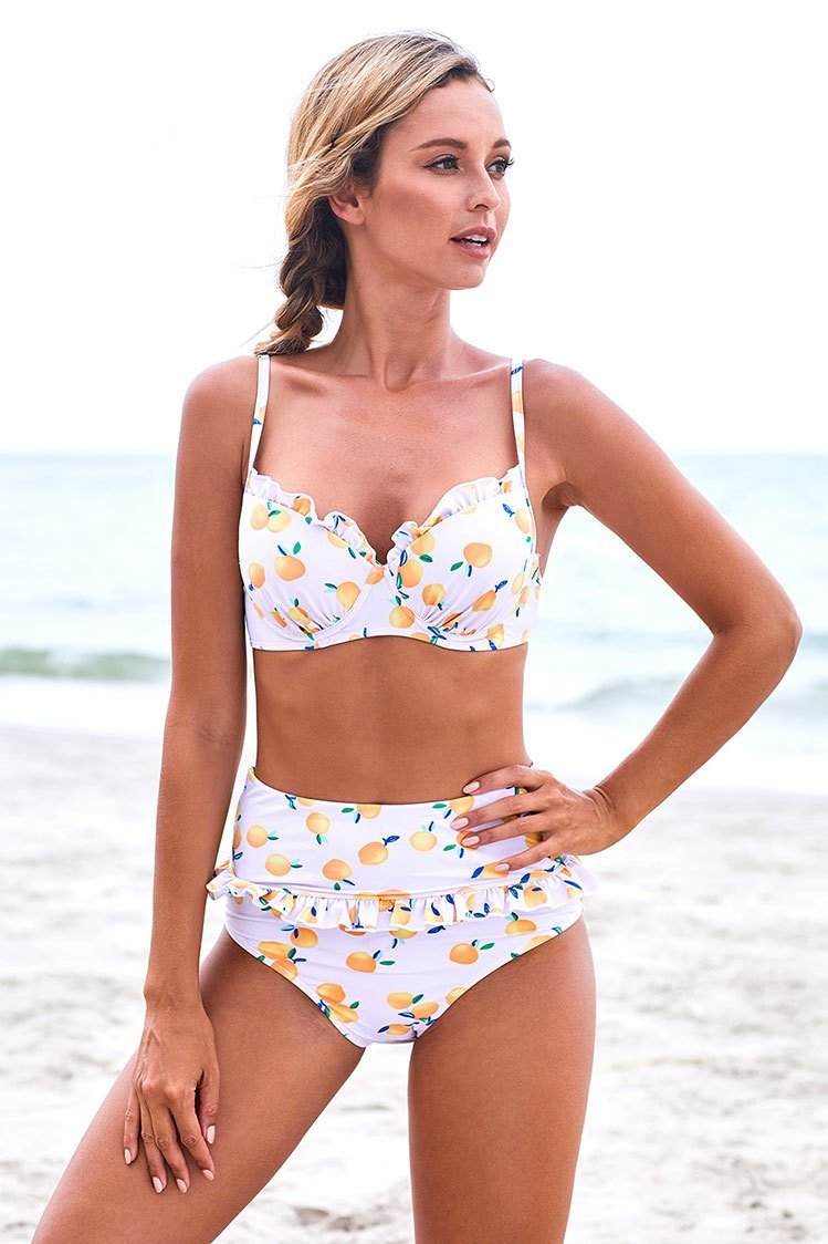 Women Beach Holiday Printing Bikini High Waist Split Swimsuit