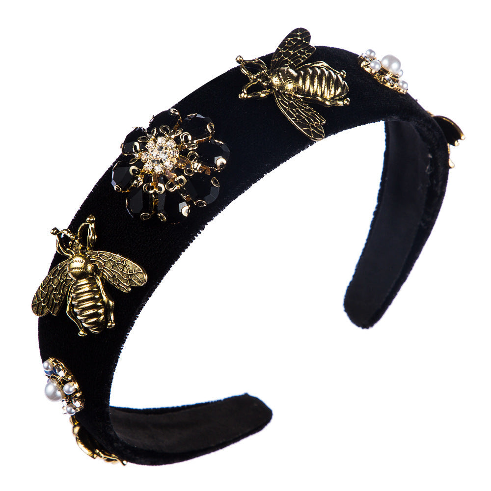 Fashionable Vintage Baroque Bee Headband Velvet Hair Accessory