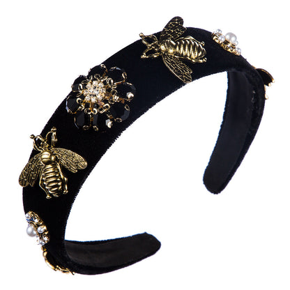 Fashionable Vintage Baroque Bee Headband Velvet Hair Accessory