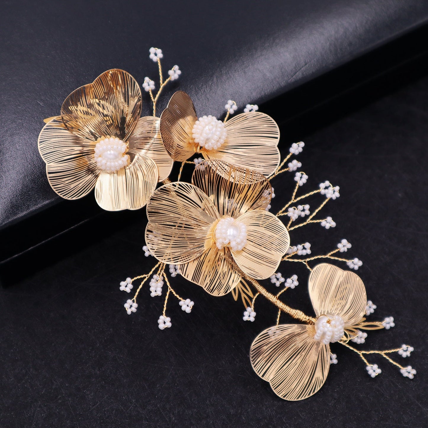 Elegant Golden Flower Headpiece with Earrings for Weddings