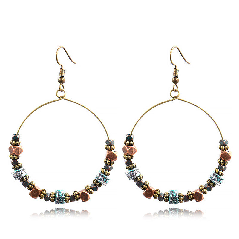 Retro Handmade Beaded Circle Earrings for Women Bohemian Style