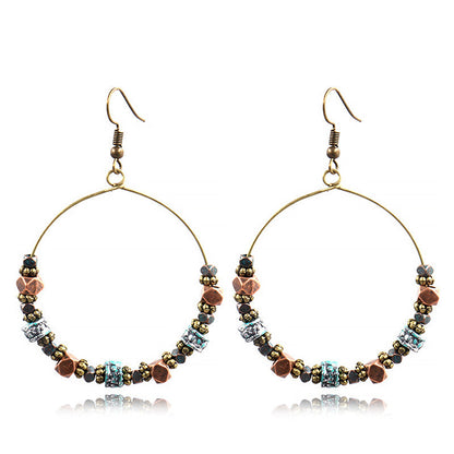 Retro Handmade Beaded Circle Earrings for Women Bohemian Style
