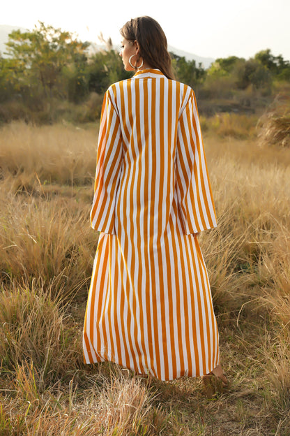 Stylish Women'S Big Striped Comfortable Ultra-Long Shirt Single-Button Edgy Shirt