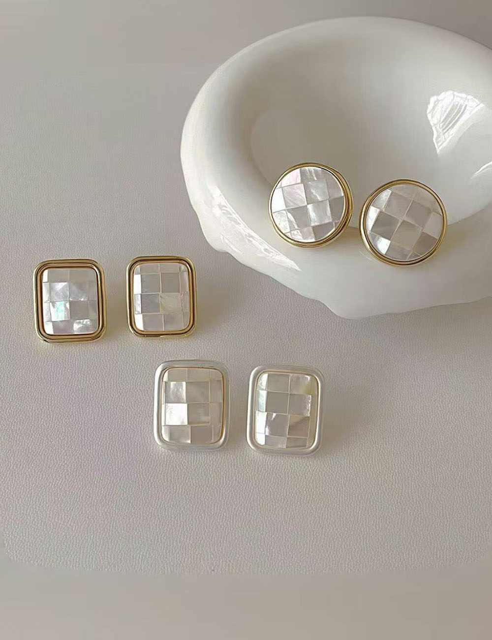 Elegant Geometric Natural Shell Stud Earrings
