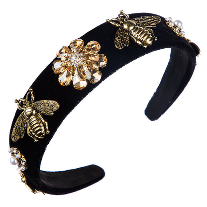 Fashionable Vintage Baroque Bee Headband Velvet Hair Accessory