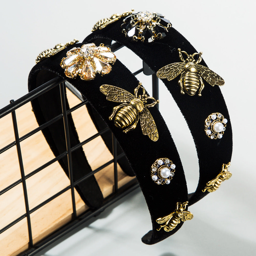 Fashionable Vintage Baroque Bee Headband Velvet Hair Accessory