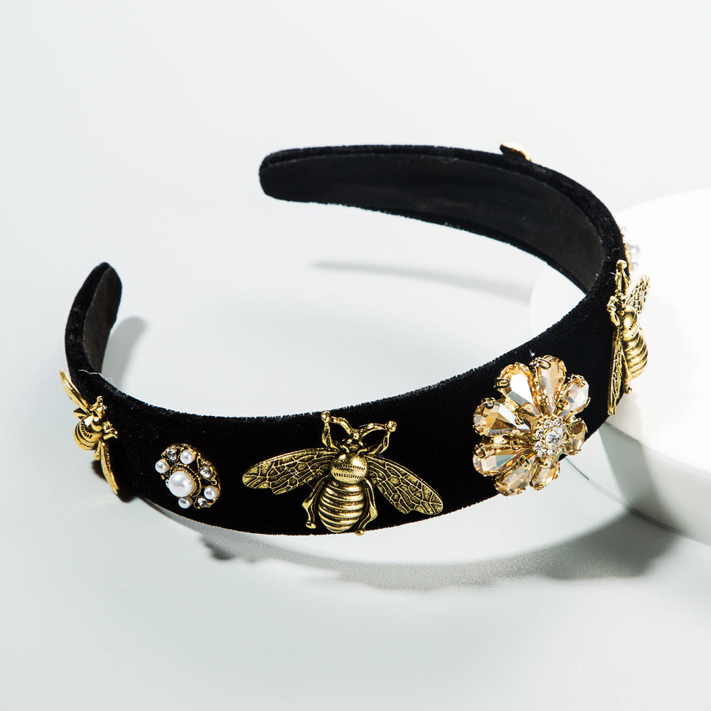 Fashionable Vintage Baroque Bee Headband Velvet Hair Accessory