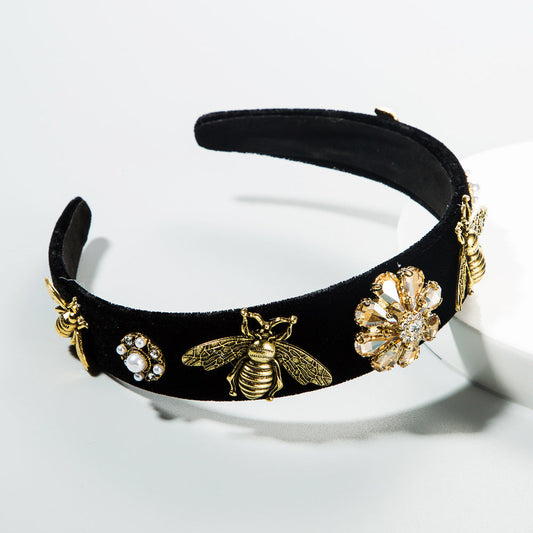 Fashionable Vintage Baroque Bee Headband Velvet Hair Accessory