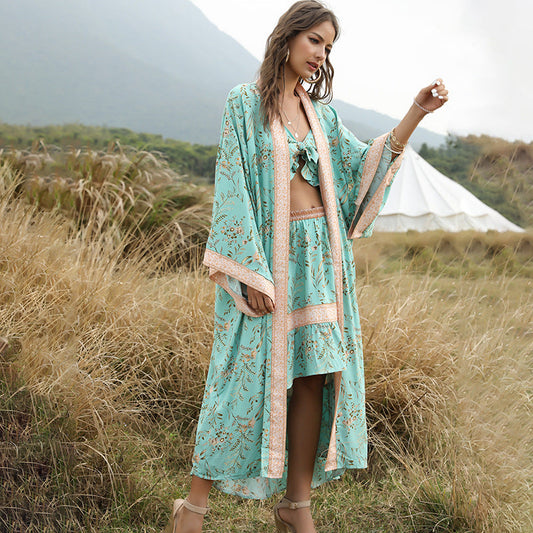 Bohemian Beach Vacation Print Sunscreen Cardigan With Shawl