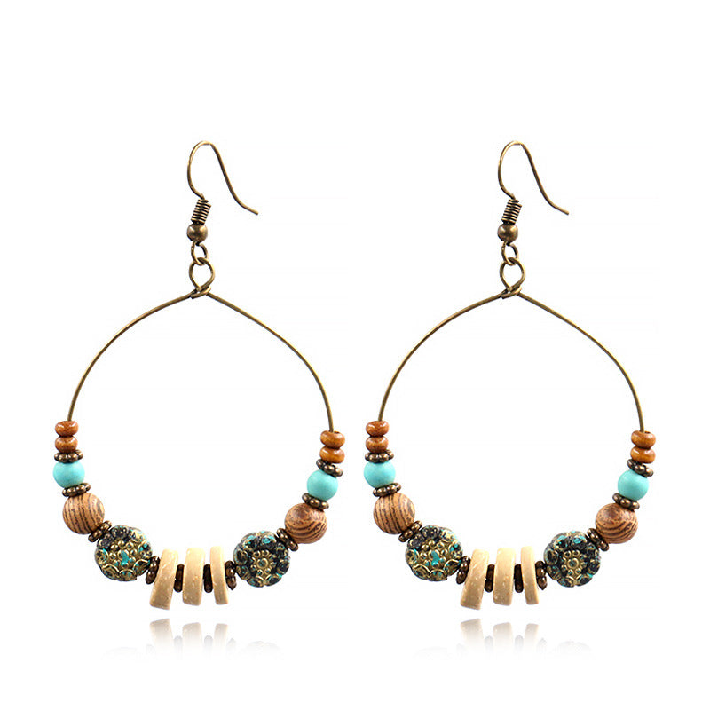 Retro Handmade Beaded Circle Earrings for Women Bohemian Style