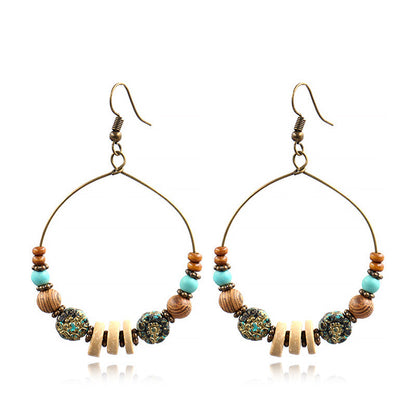 Retro Handmade Beaded Circle Earrings for Women Bohemian Style