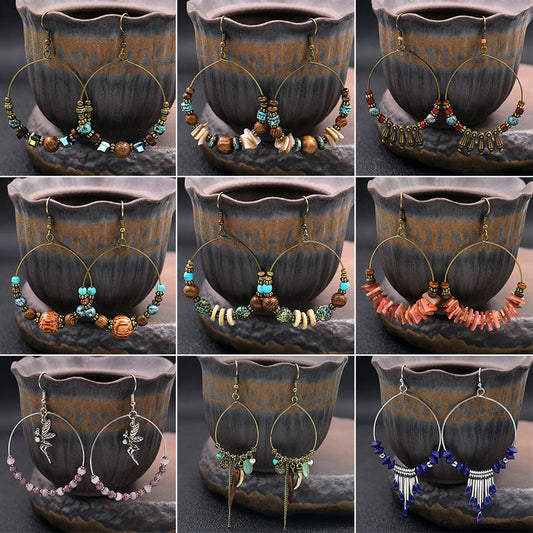 Retro Handmade Beaded Circle Earrings for Women Bohemian Style