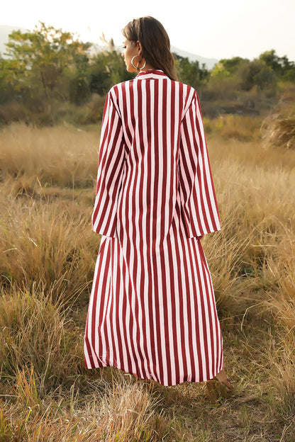 Stylish Women'S Big Striped Comfortable Ultra-Long Shirt Single-Button Edgy Shirt