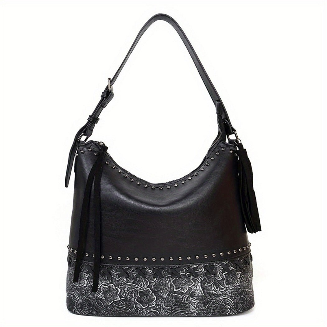 Cosbai - Vintage Floral Beaded Handbag with Tassels &amp; Zipper