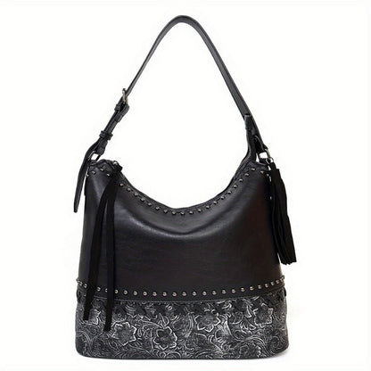 Cosbai - Vintage Floral Beaded Handbag with Tassels &amp; Zipper