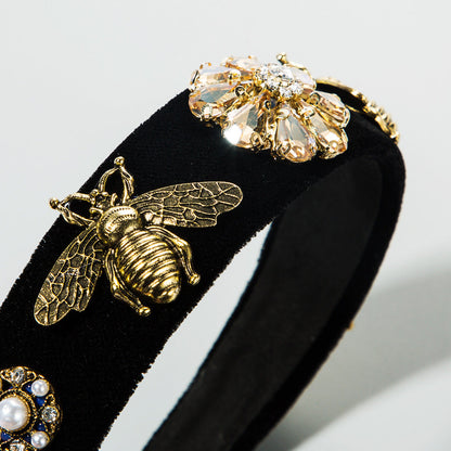 Fashionable Vintage Baroque Bee Headband Velvet Hair Accessory