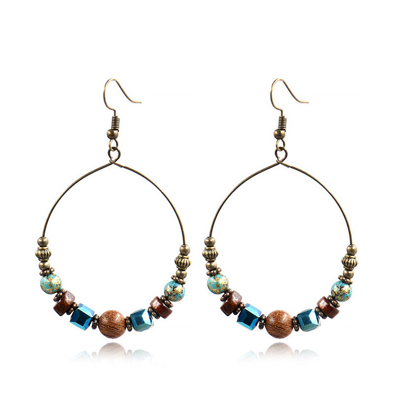 Retro Handmade Beaded Circle Earrings for Women Bohemian Style