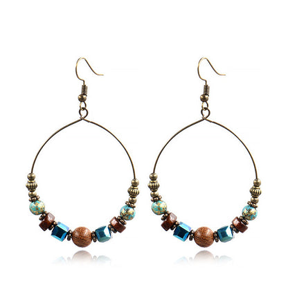 Retro Handmade Beaded Circle Earrings for Women Bohemian Style