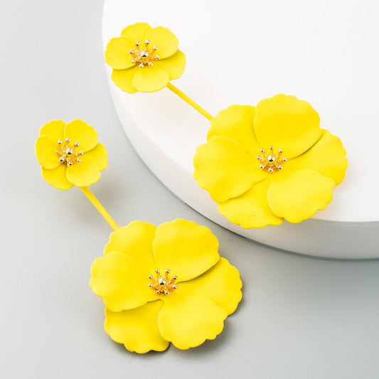 Bohemian Floral Drop Earrings Stylish Alloy Long Dangle Earrings