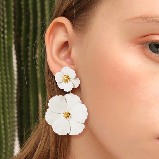 Bohemian Floral Drop Earrings Stylish Alloy Long Dangle Earrings