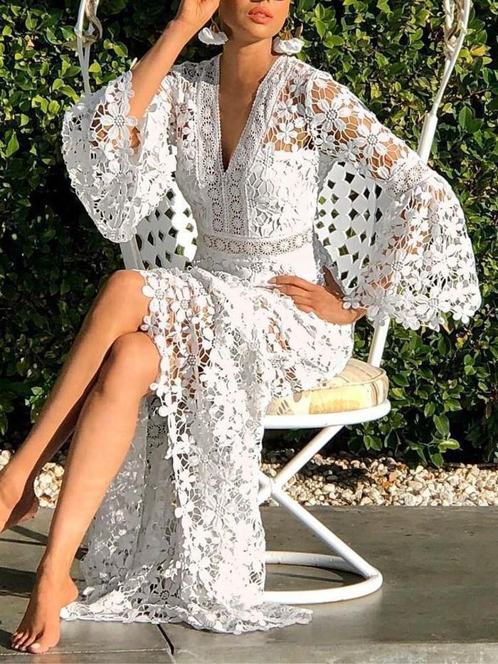 New Boho Women'S Sexy Backless Slim Lace Big Swing Long Dress
