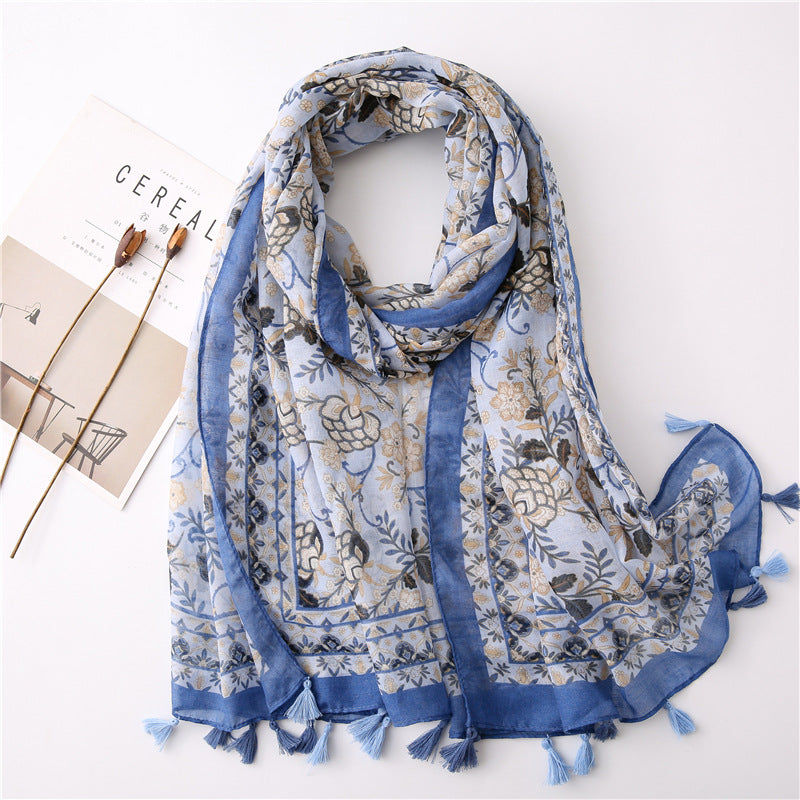 Japanese Literary And Artistic Fresh Cotton And Linen Scarf Retro Patchwork Bohemian Cashew Print Silk Scarf Beautiful Sunscreen Scarf