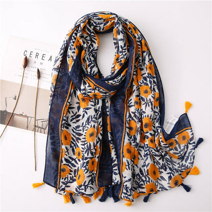 Japanese Literary And Artistic Fresh Cotton And Linen Scarf Retro Patchwork Bohemian Cashew Print Silk Scarf Beautiful Sunscreen Scarf