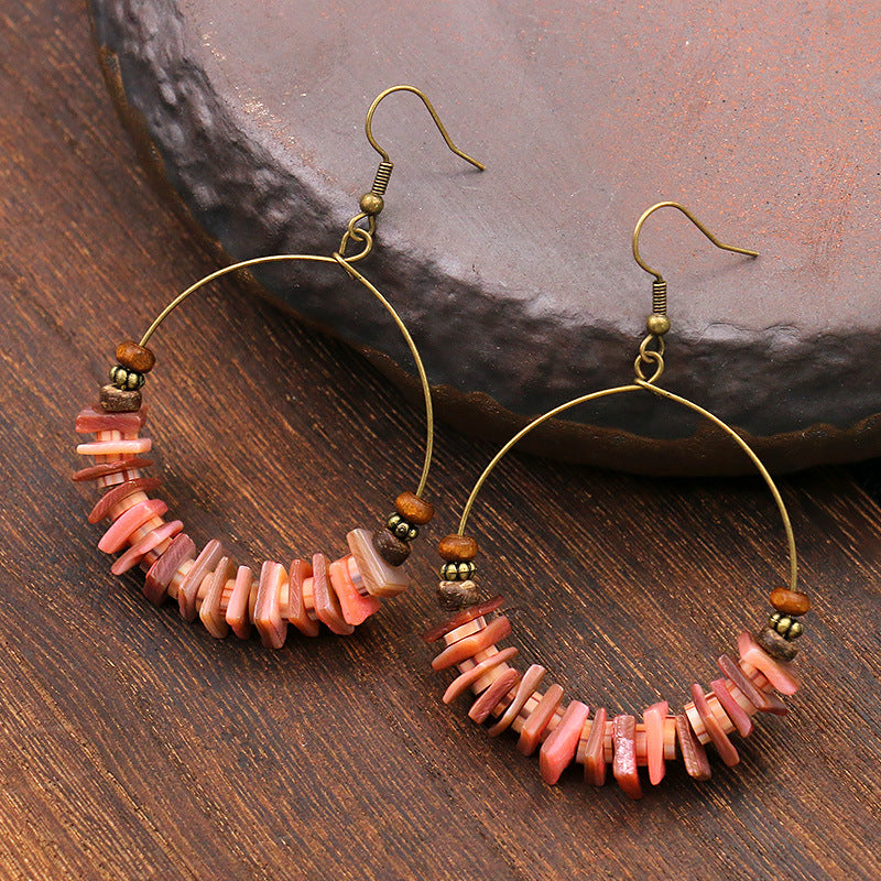 Retro Handmade Beaded Circle Earrings for Women Bohemian Style