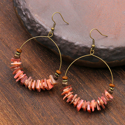 Retro Handmade Beaded Circle Earrings for Women Bohemian Style
