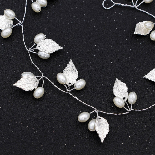 Gold Baroque Alloy Leaf Handmade Pearl Hair Band Hair Accessories