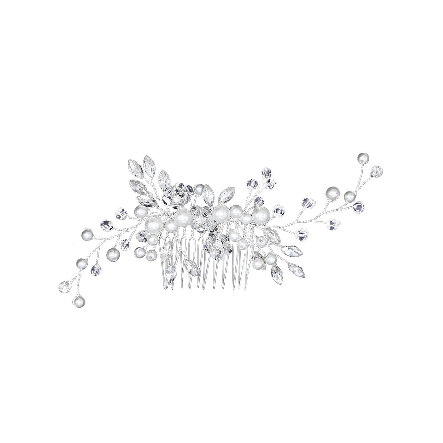Elegant Pearl Hair Comb White Crystal Bridal Hair Accessory