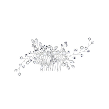 Elegant Pearl Hair Comb White Crystal Bridal Hair Accessory