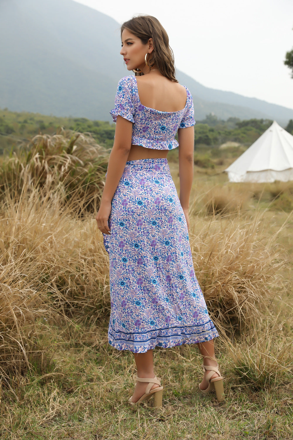 Bohemian Women'S Irregular Half Skirt Umbilical Top Two Sets