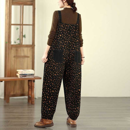 Loose Leg Print Denim Overalls