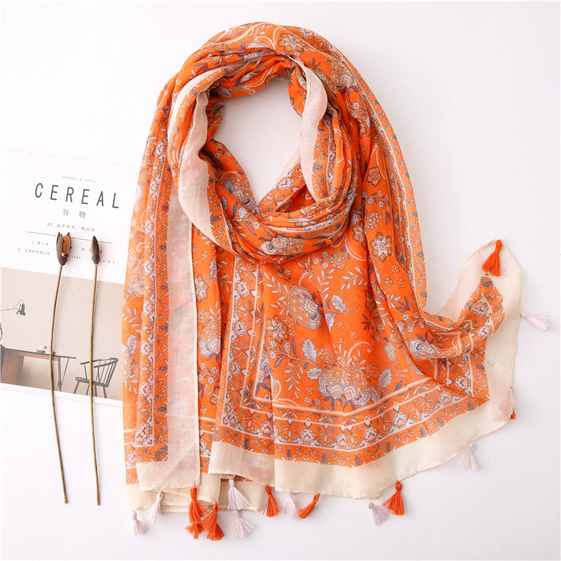 Japanese Literary And Artistic Fresh Cotton And Linen Scarf Retro Patchwork Bohemian Cashew Print Silk Scarf Beautiful Sunscreen Scarf