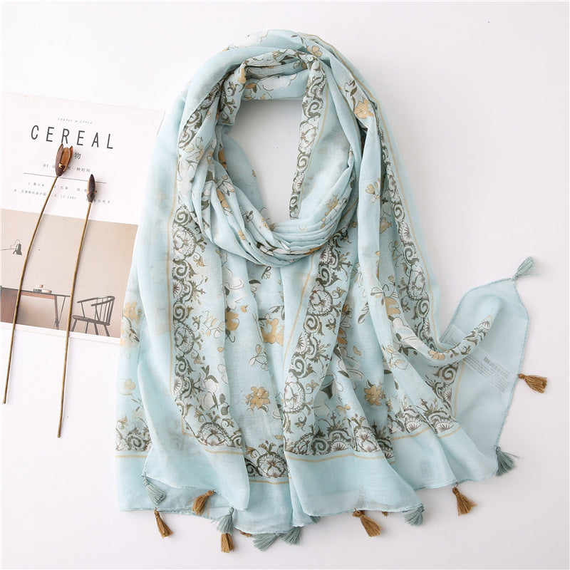 Japanese Literary And Artistic Fresh Cotton And Linen Scarf Retro Patchwork Bohemian Cashew Print Silk Scarf Beautiful Sunscreen Scarf