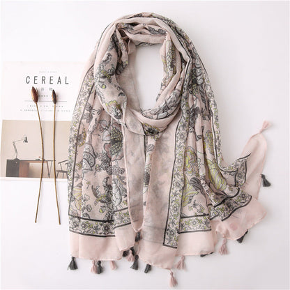 Japanese Literary And Artistic Fresh Cotton And Linen Scarf Retro Patchwork Bohemian Cashew Print Silk Scarf Beautiful Sunscreen Scarf