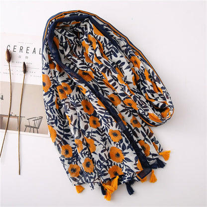 Japanese Literary And Artistic Fresh Cotton And Linen Scarf Retro Patchwork Bohemian Cashew Print Silk Scarf Beautiful Sunscreen Scarf