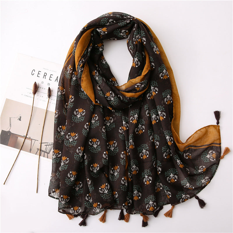 Japanese Literary And Artistic Fresh Cotton And Linen Scarf Retro Patchwork Bohemian Cashew Print Silk Scarf Beautiful Sunscreen Scarf